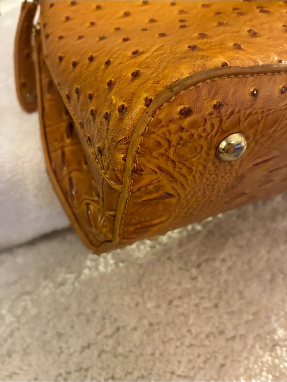 Unbranded Classic Textured Dome Satchel in Cognac Brown-faux ostrich leather
